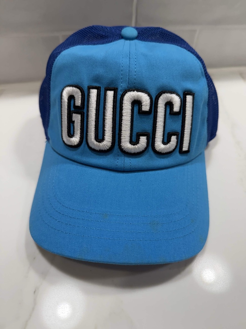 Gucci Logo Patch Blue Baseball Cap - Size M